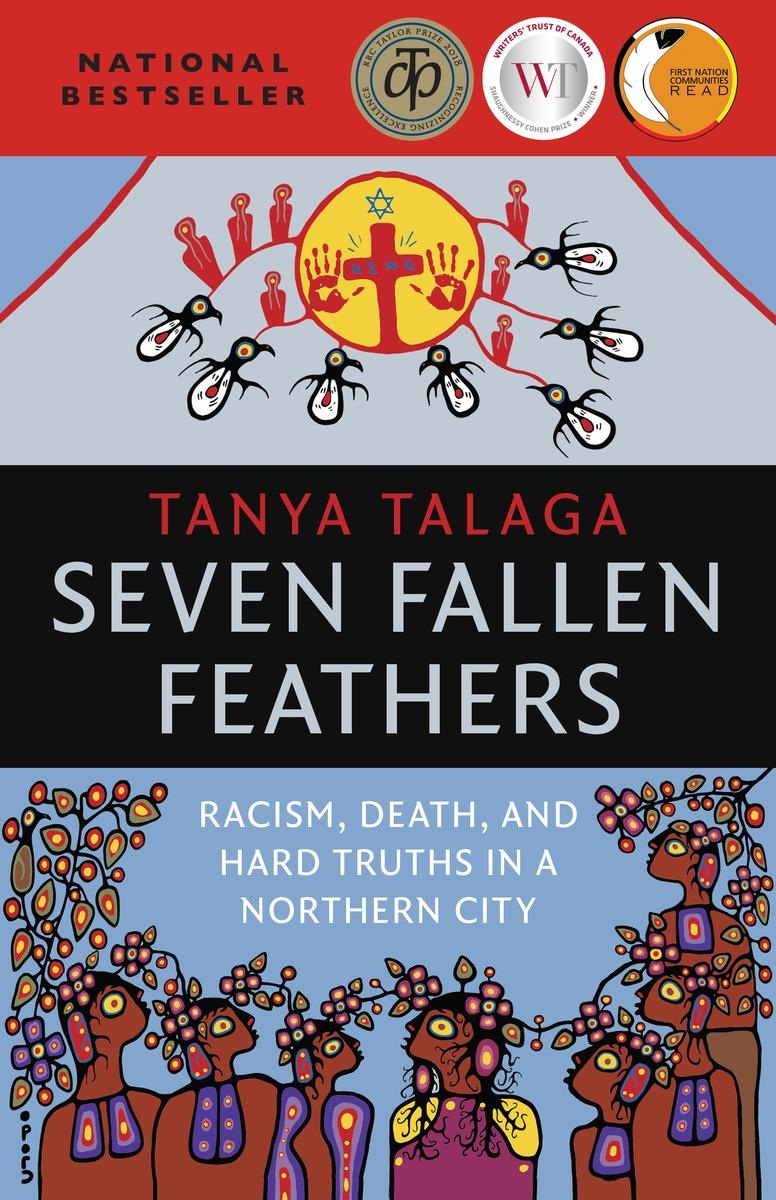 Couverture du livre Seven Fallen Feathers montrant une peinture de l’artiste ojibwé Christian Morrisseau. Elle représente sept jeunes.